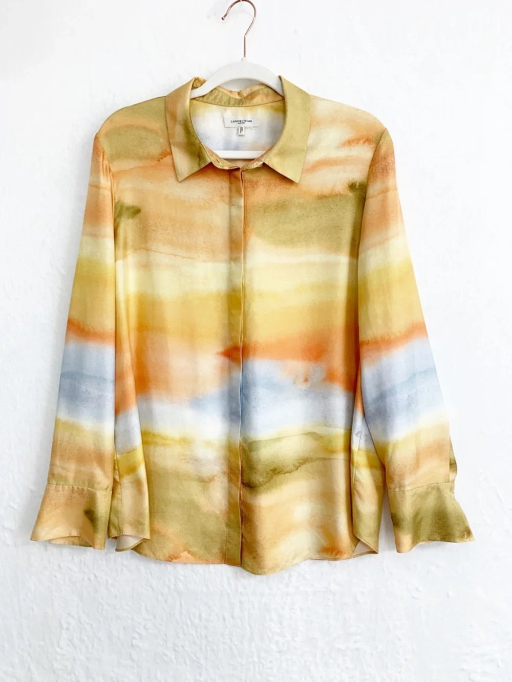 LaFayette 148 Scottie Silk Twill Horizon Print Blouse Sz XL - Picture 2 of 12